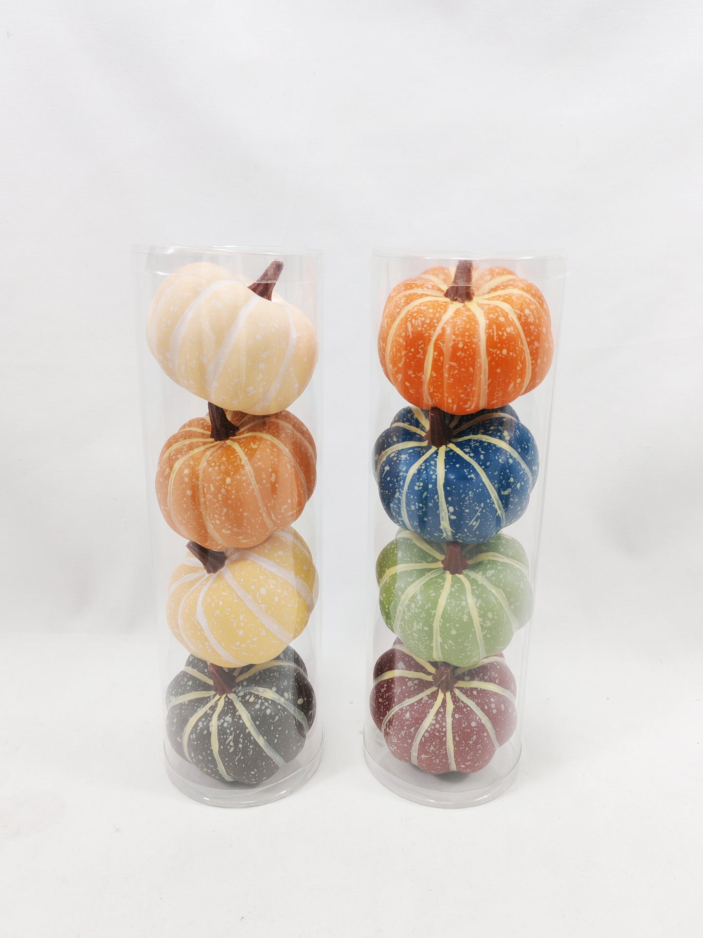 JY25 Set of 4 Mini Artificial Pumpkins in Clear Tube (Multiple Styles)