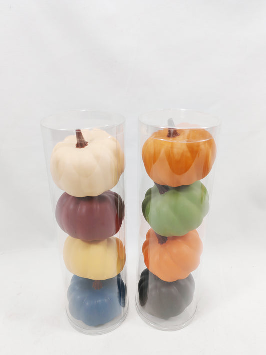 JY25 Set of 4 Mini Artificial Pumpkins in Clear Tube (Multiple Styles)