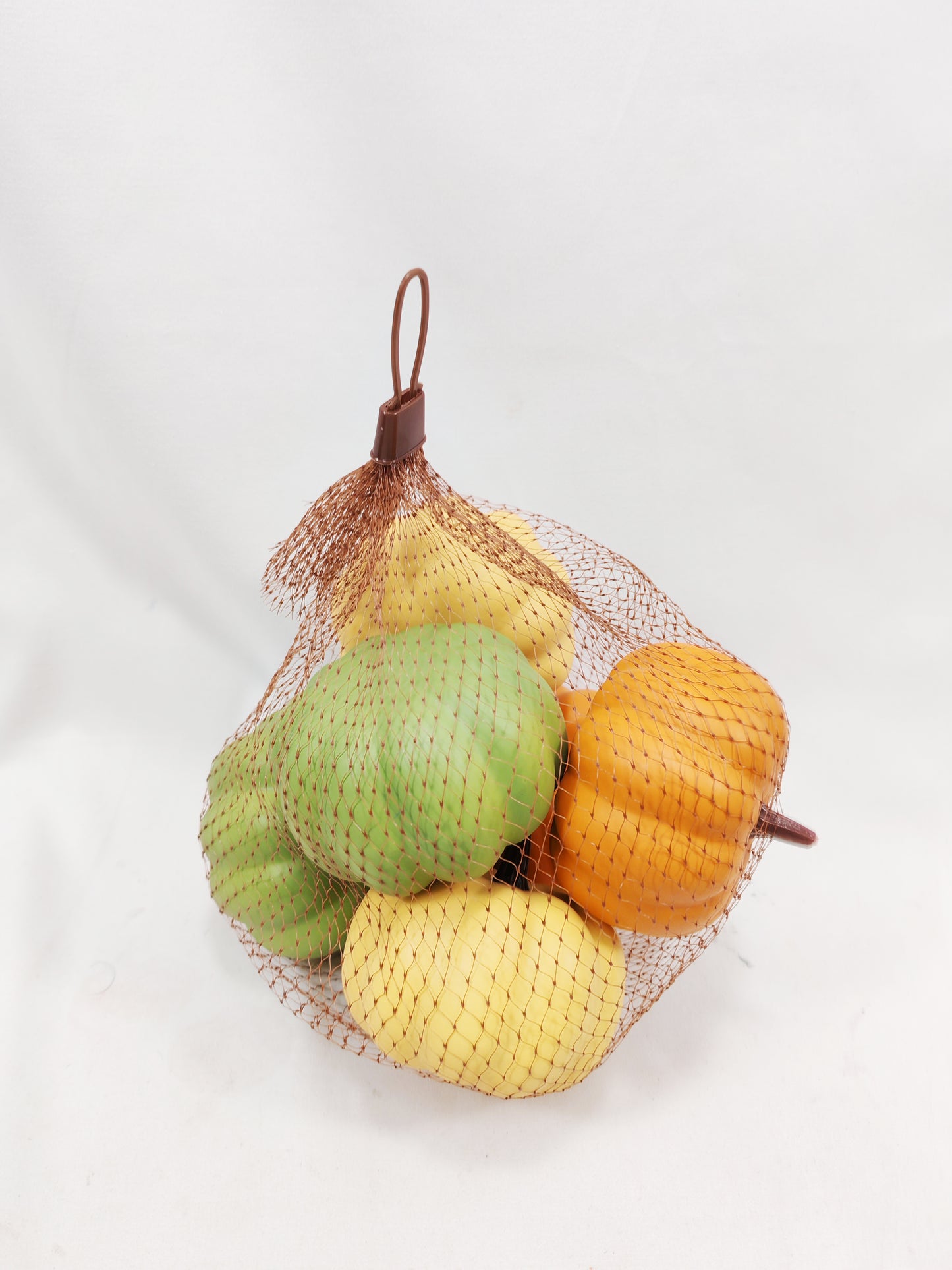 JY25-YX0051 Assorted Mini Artificial Pumpkins in Brown Mesh Bag (Multi-Style Options)