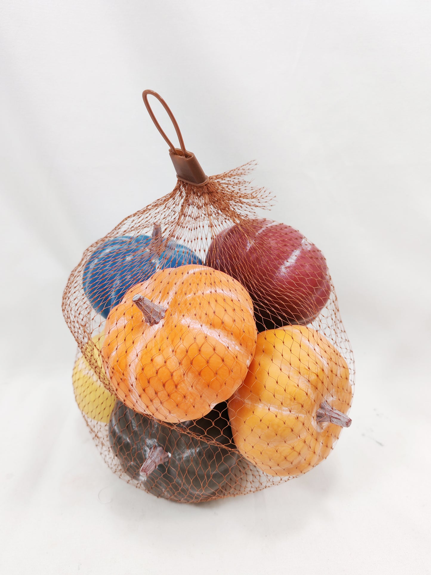 JY25-YX0051 Assorted Mini Artificial Pumpkins in Brown Mesh Bag (Multi-Style Options)