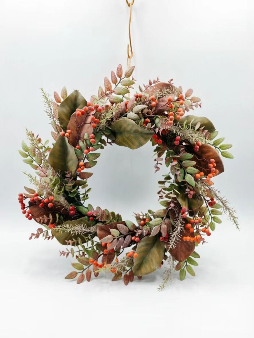 JY26-YX017 Mixed Green, Brown & Red Berry Wreath